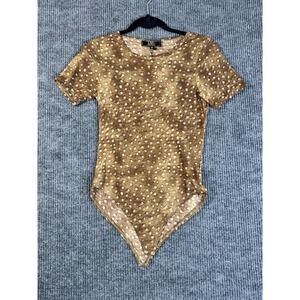 L&B Lucky & Blessed Brown Animal Print Stretch Bodysuit Women's Size M One Piece